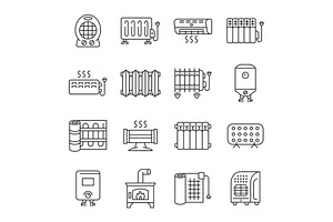 Heater line icon set, an Outline Icon by ElineDesign