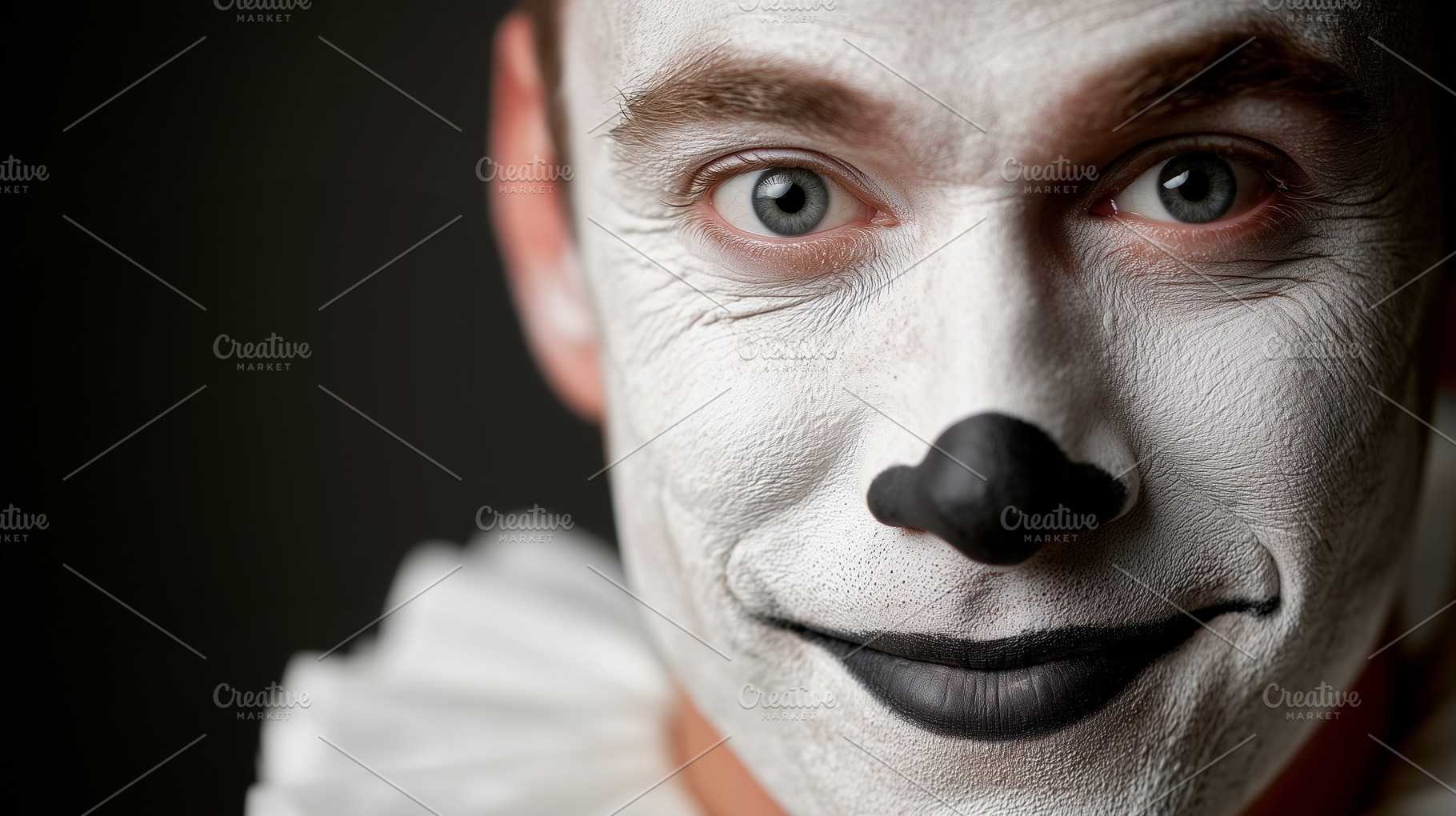 Portrait of a mime-style clown with, a Person Photo by MistyDay