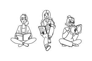 adult woman reading floor vector, a Person Illustration by pikepicture