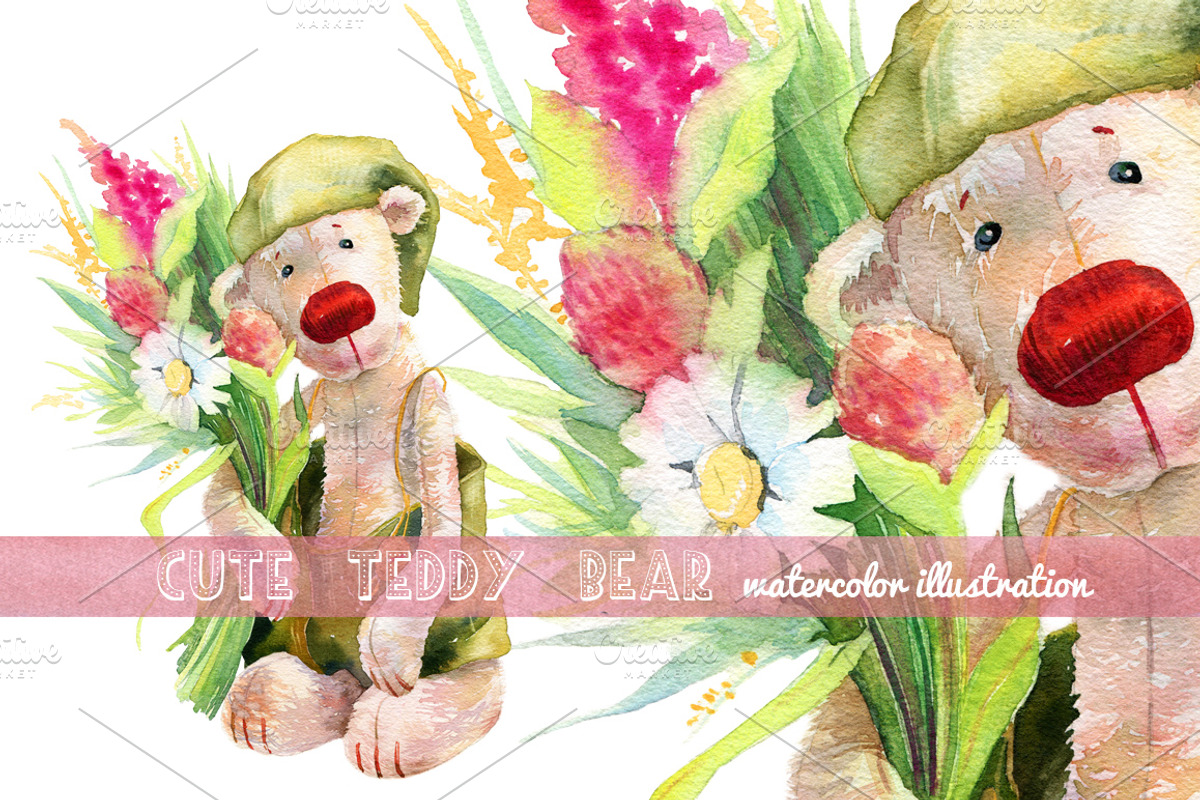 Watercolor teddy bear plush toy, a Graphic by Natasha Koltsova