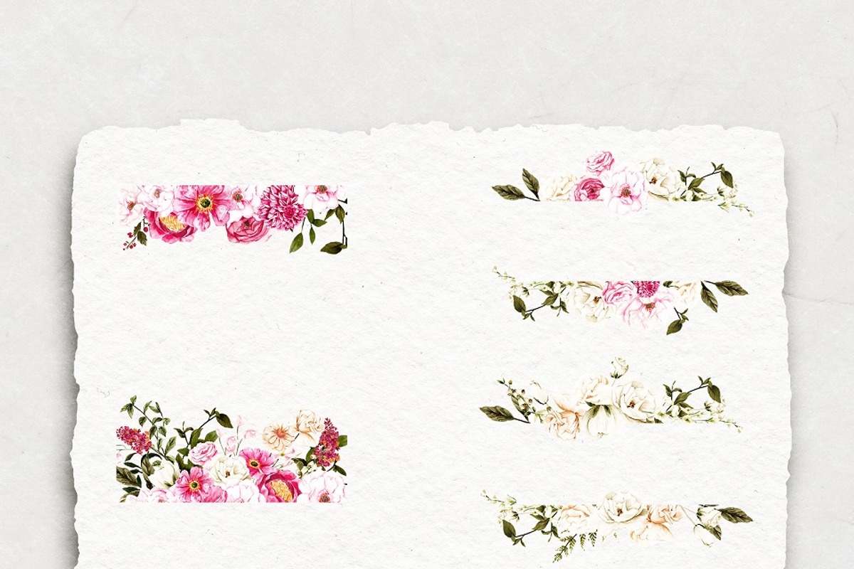 Magenta flowers -watercolor clipart, an Illustration by BlumenSoul (Photo 3 of 8)