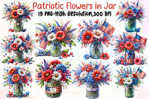 Vintage Patriotic Flowers in Jar PNG, an Illustration by Sublimation Artist