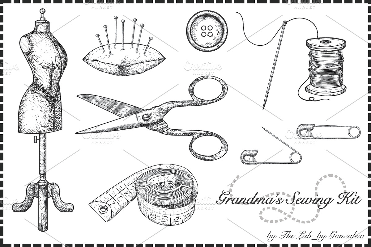 Grandma's Sewing Kit-Hand Drawn Icon, an Icon by alessandra_gonzalez (Photo 2 of 4)