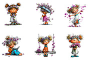 Pink Floral Girl Clipart, a Seasonal Illustration by CreationArt (Thumbnail 4 of 7)