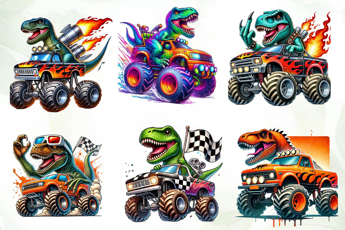 T-Rex Dinosaur Monster Truck Clipart, an Illustration by CreationArt (Photo 3 of 5)