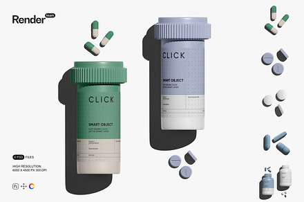 Pills and Bottle Mockup Set, a Packaging Mockup by Renderteam