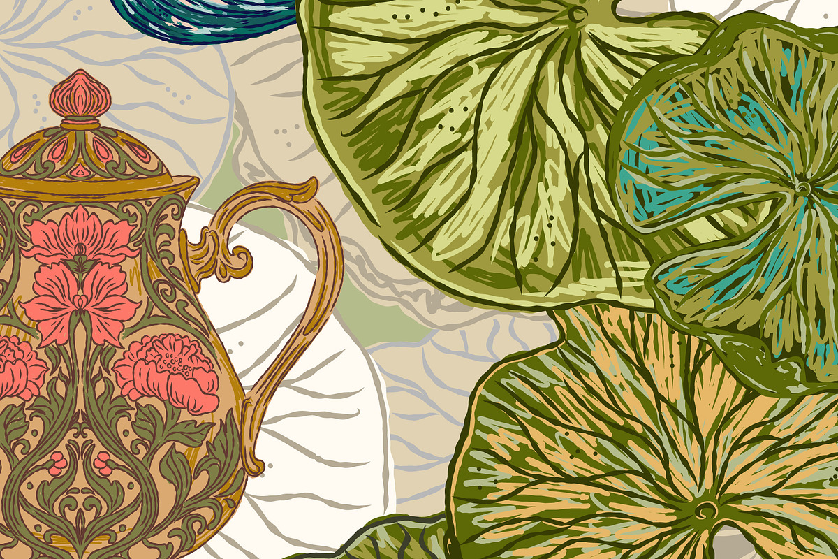 Lotus Garden Vintage Vector, a Pattern Graphic by NayaChu (Photo 6 of 9)