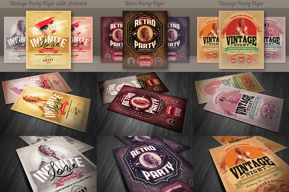 SALE: 6Retro Flyer Templates 50% Off, a Flyer Template by Cruzine (Photo 2 of 3)