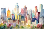 Watercolor Cityscape PNG Skyscraper, a Decorative Illustration by AlexZeL (Thumbnail 3 of 5)