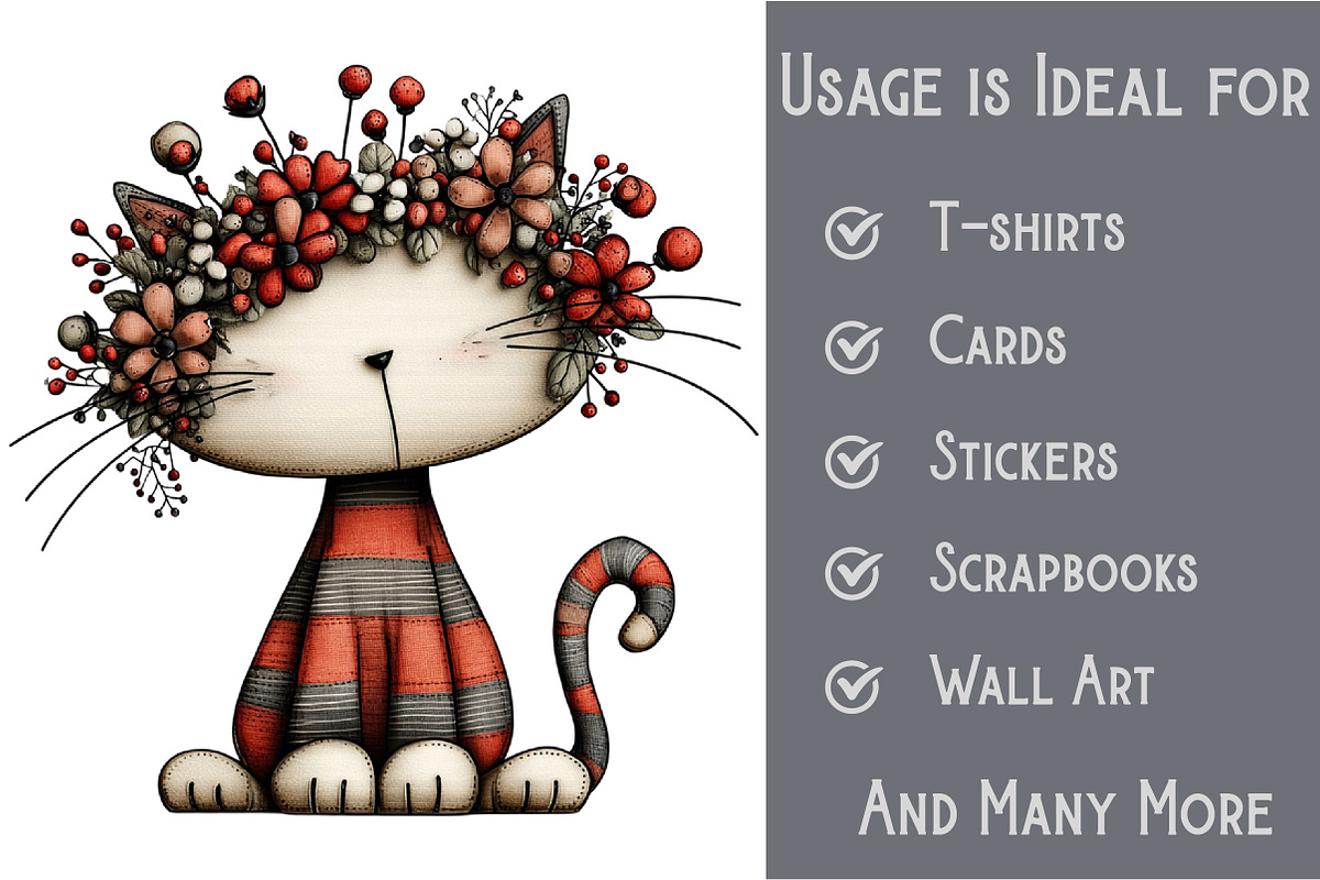 Whimsical Christmas Cats Clipart, an Illustration by Pixels.Craft (Photo 3 of 6)