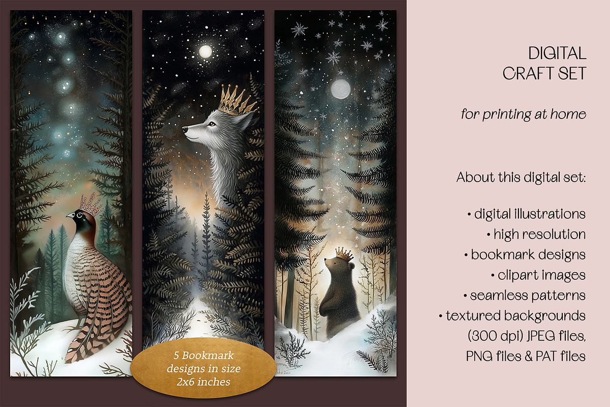 Golden Winter Forest Craft Set, a Decorative Illustration by The Dutch Lady Designs (Photo 6 of 10)