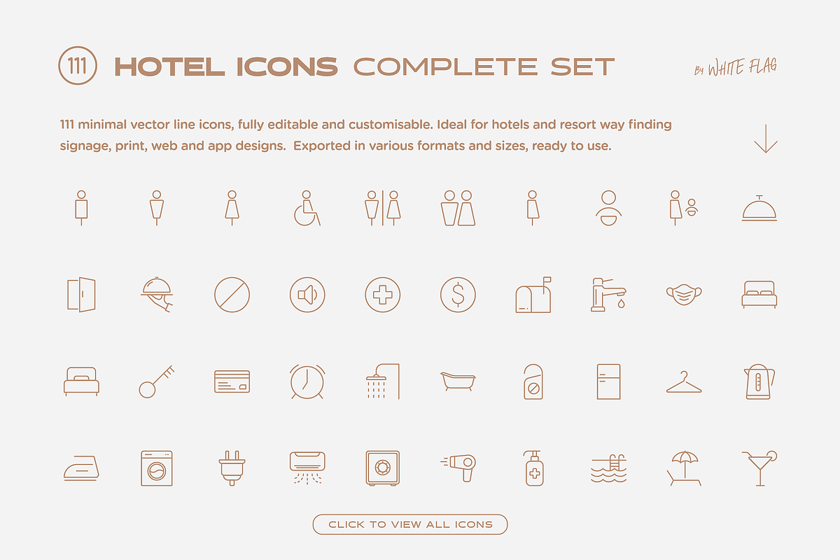 Hotel Icon Set - 111 Line Icons, an Outline Icon by White Flag (Photo 4 of 7)