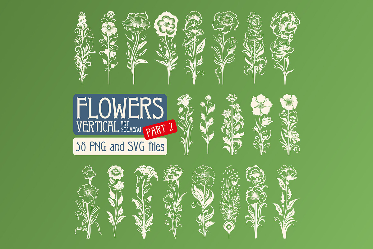 58 Art Nouveau vertical flowers, a Decorative Illustration by Stanislav Kharchevskyi (Photo 1 of 4)