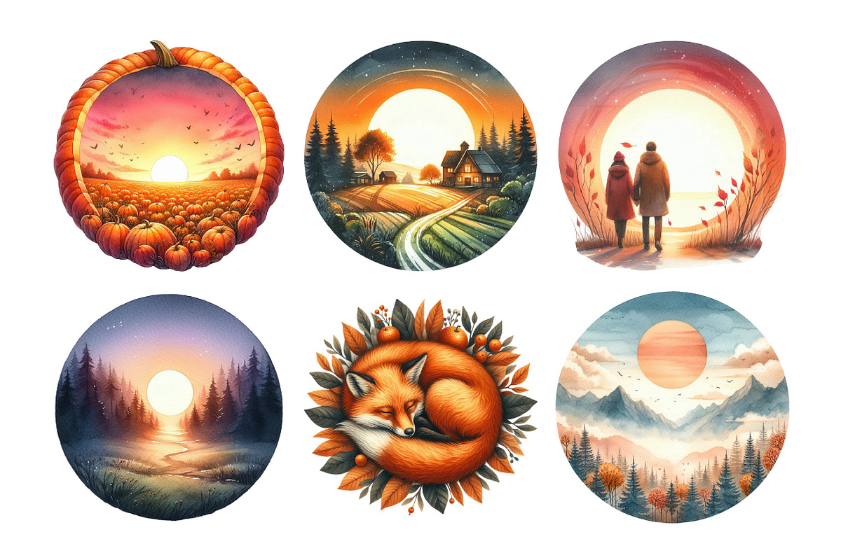 Watercolor Fall Scenery Autumn Sunse, an Illustration by Daily.Designs (Photo 5 of 5)