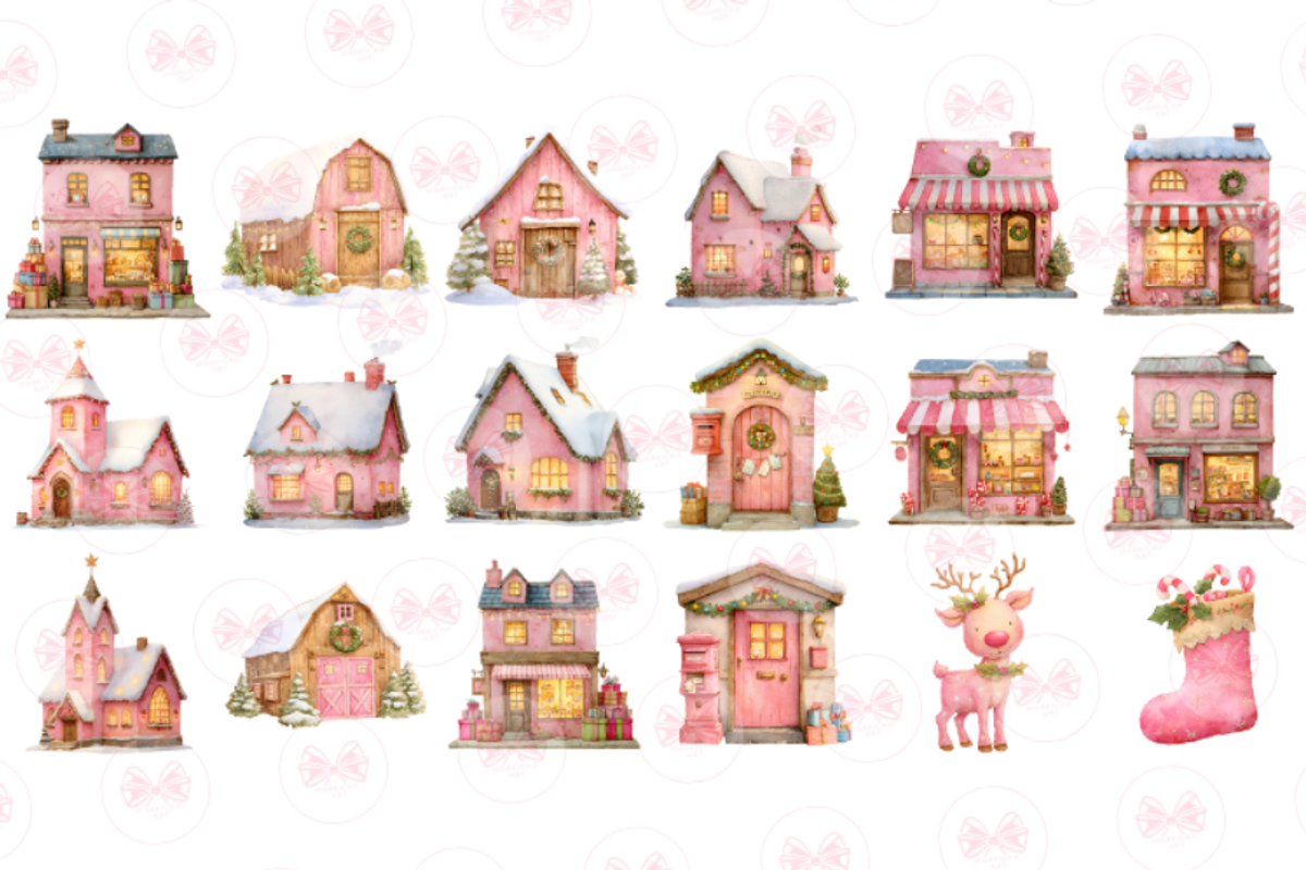 Cute Pink Christmas Clipart, a Graphic by Markicha Art (Photo 2 of 5)
