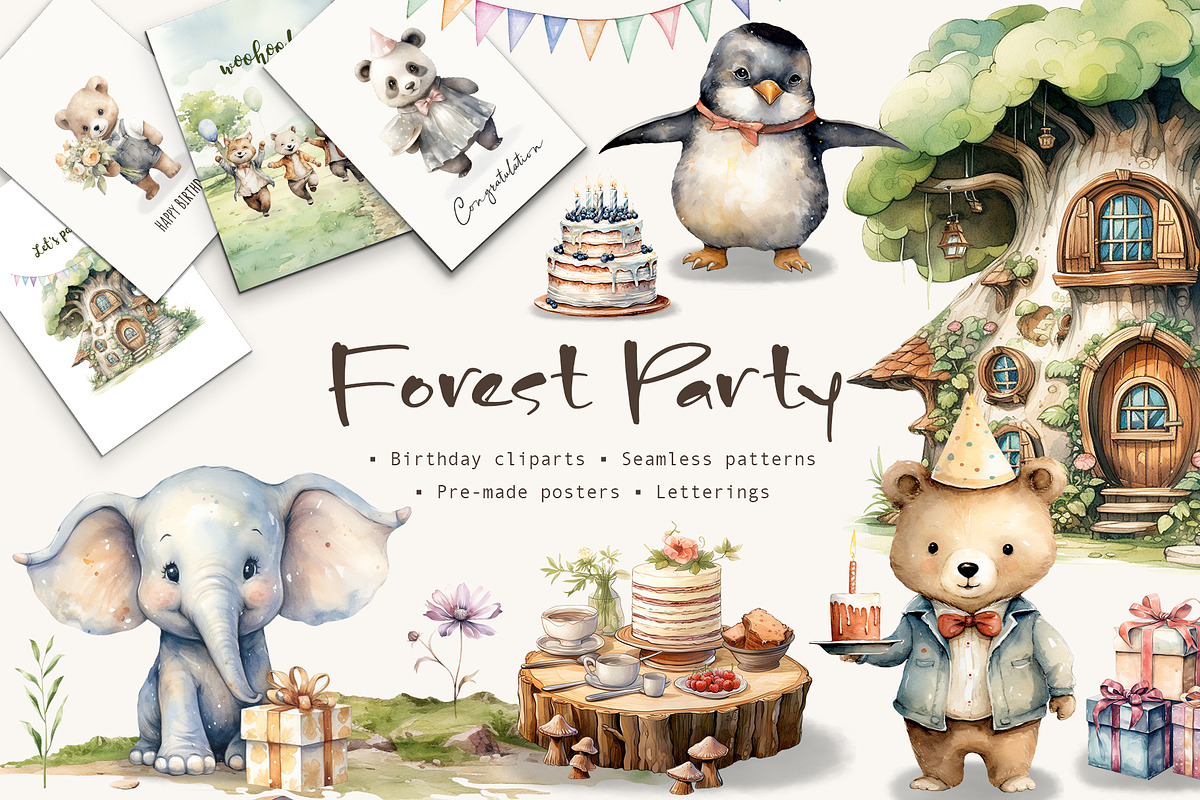 Woodland Birthday Celebration, an Animal Illustration by ApetekMarket (Photo 1 of 15)