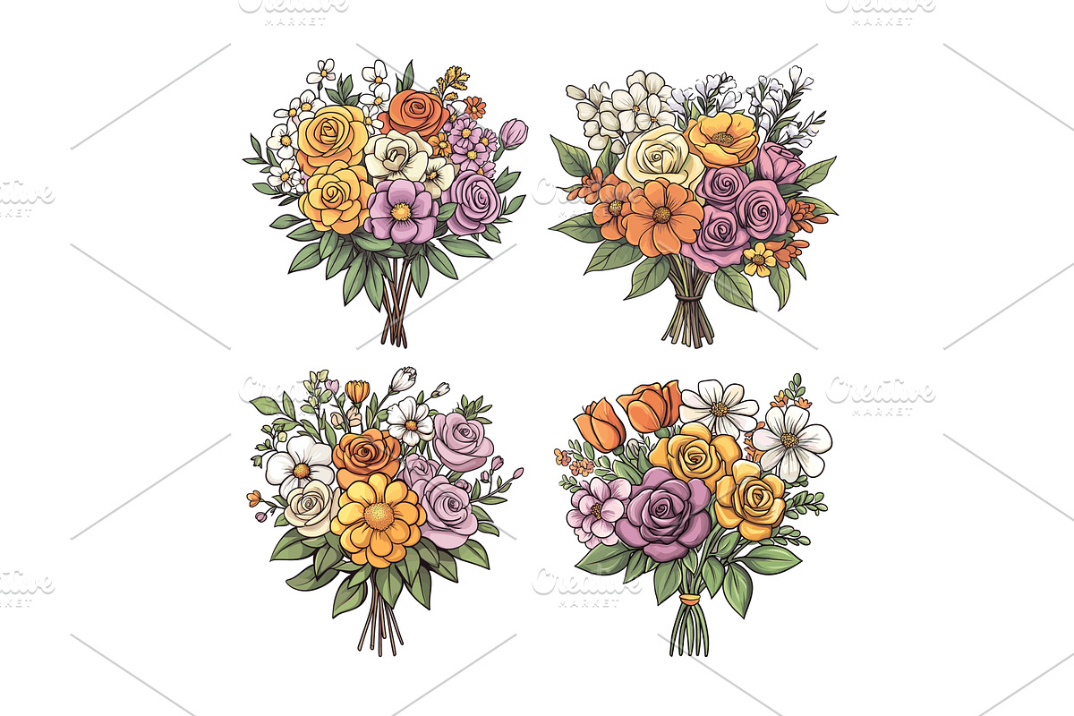 Cartoon bouquet flowers. Rose, an Illustration by Stock-Smart-Start