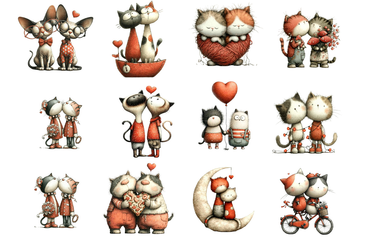 Quirky Valentine Cats Couple PNG, an Illustration by Designking (Photo 3 of 5)