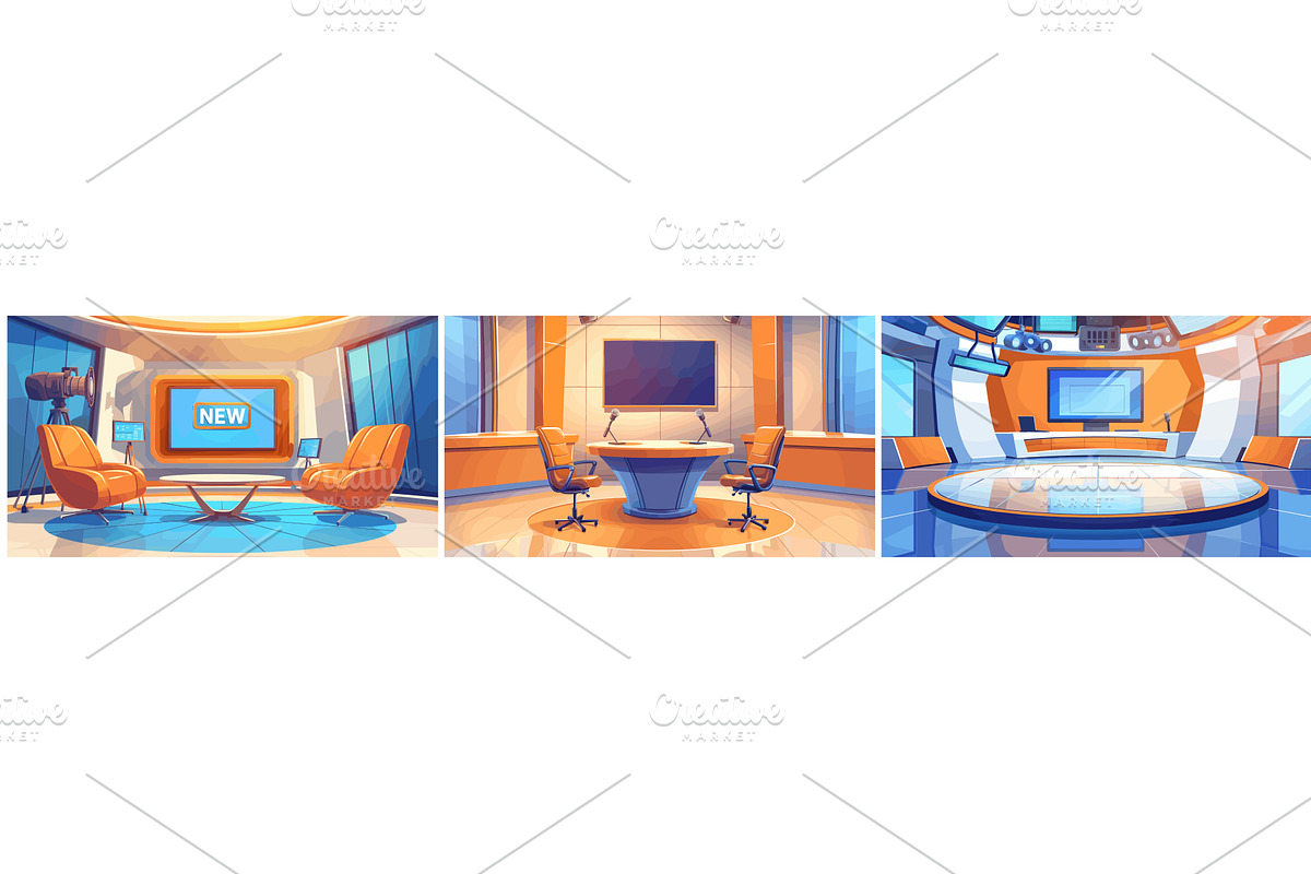 TV studio cartoon background. News, an Object Illustration by Stock-Smart-Start