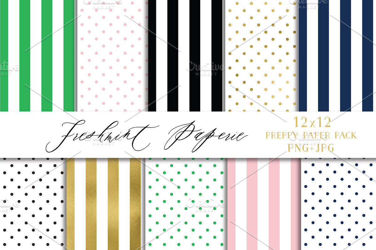 Preppy Digital Paper Pack, a Pattern Graphic by Freshmint Paperie