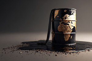 Earth shaped oil barrel draining, an Industrial Photo by Design Store