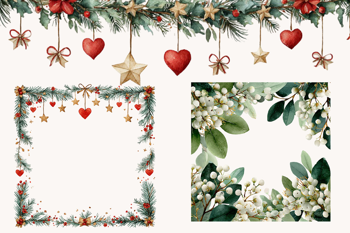 Watercolor Christmas Garland Borders, an Illustration by Designworld (Photo 5 of 11)