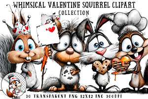 Whimsical Valentine Squirrel Clipart, an Illustration by OK Design