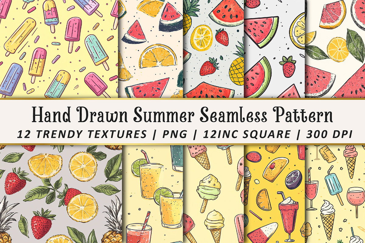 Hand Drawn Summer Seamless Pattern, an Illustration by OK Design (Photo 1 of 3)
