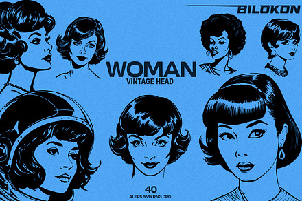 Vintage Woman Head, SVG Bundle