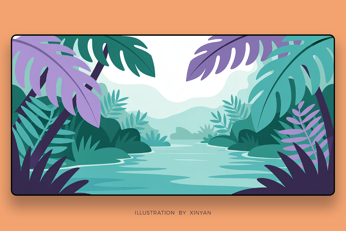 Exotic Jungle River Scene Illustrati, a Decorative Illustration by Xinyan Studio (Photo 2 of 3)