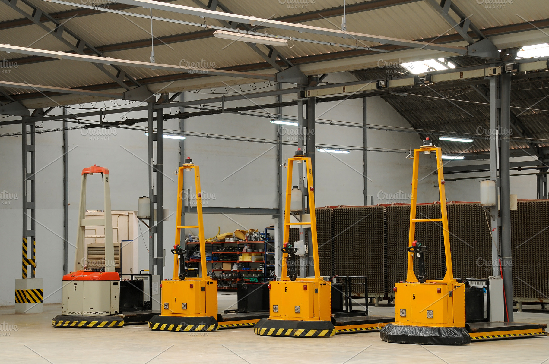 Autonomous Robots Operating in Industrial Factory Hall, an Industrial Photo by Davizro's Market