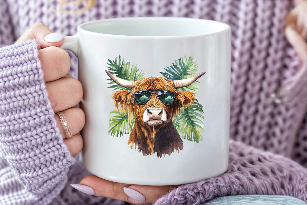 Watercolor Summer Highland Cow, an Illustration by DreamCafeArt (Photo 6 of 8)