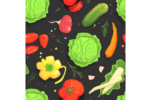 Fresh Vegetables Seamless Pattern, a Food Illustration by TopVectors
