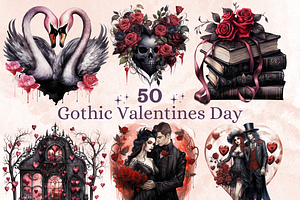 Gothic Valentine's Day Clipart, a Seasonal Illustration by GiraffeCreative