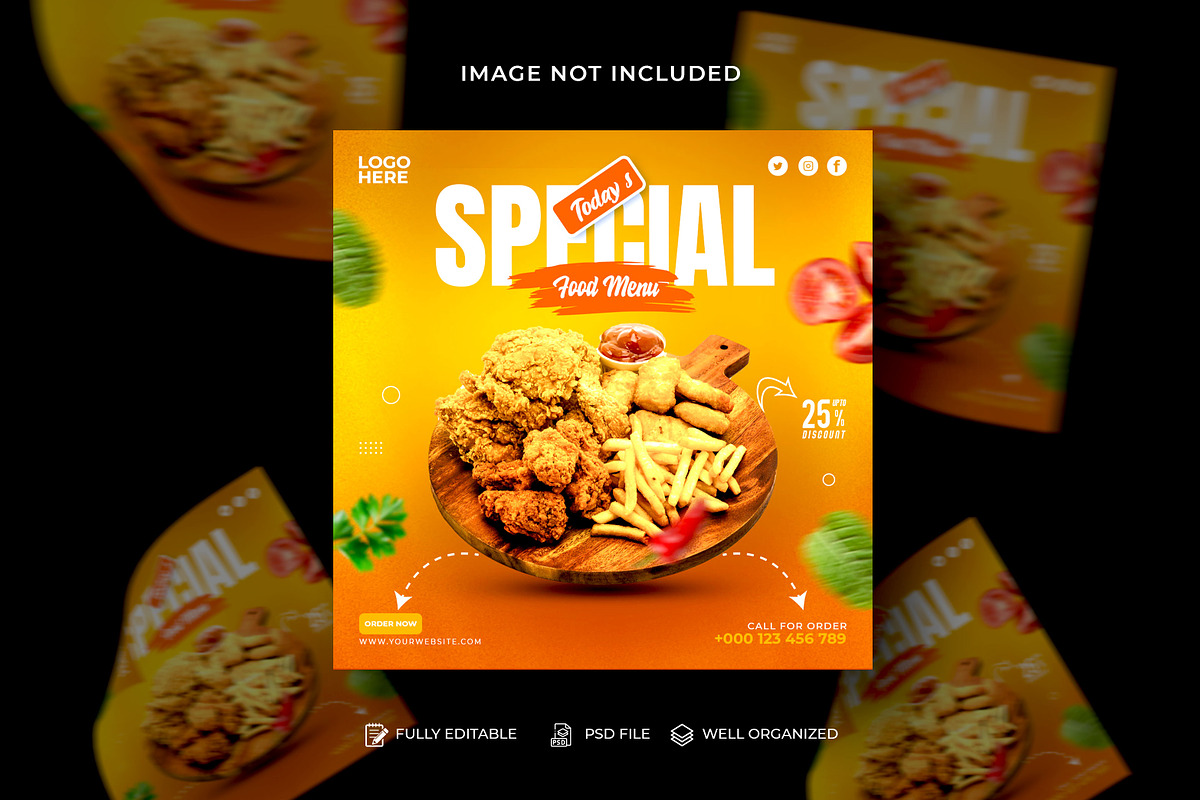 Food Social Media Post Design Bundle, a Social Media Template by Design Fly (Photo 7 of 16)