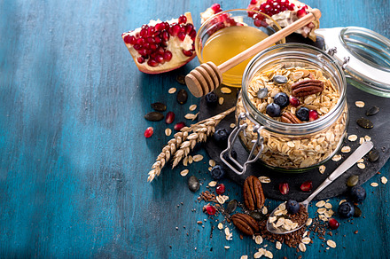 Breakfast with rolled oats granola