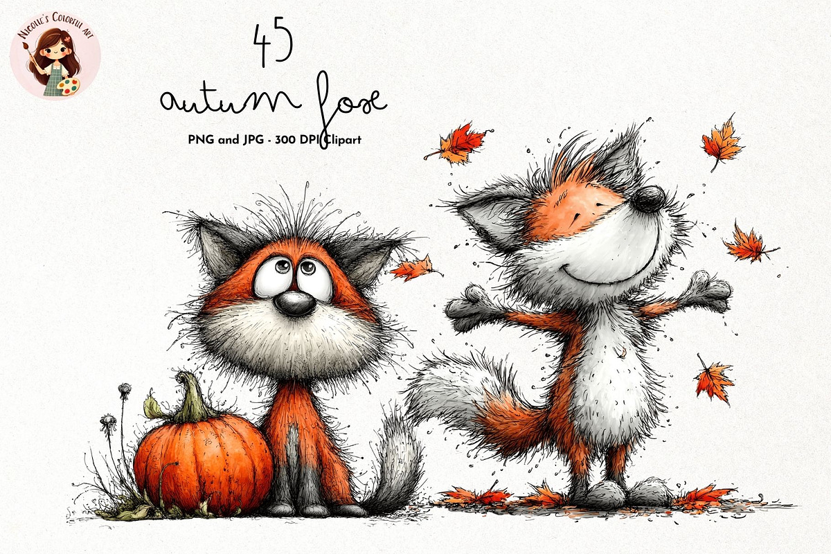 Quirky Autumn Fox Watercolor Clipart, an Animal Illustration by Nicolle's Colorful Art (Photo 1 of 4)
