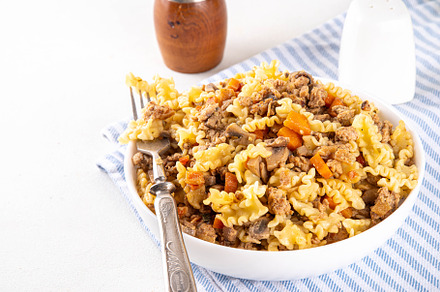Easy homemade pasta with minced meat, a Food & Drink Photo by Rimma