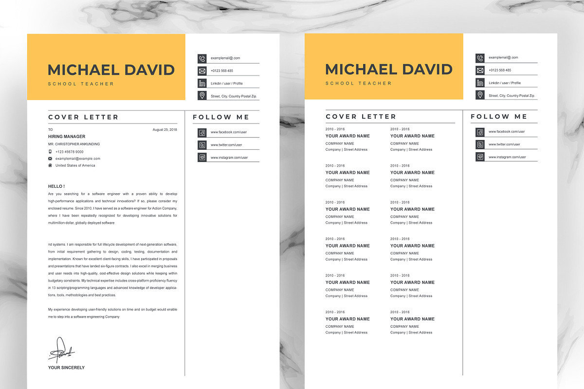 Yellow Resume Template | Word CV