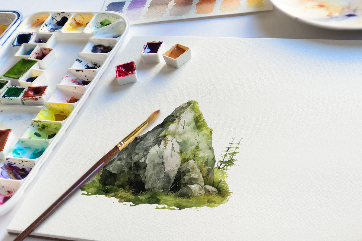Watercolor Stone Pile Green Vector S, a Pattern Graphic by Deckar_art (Photo 3 of 3)