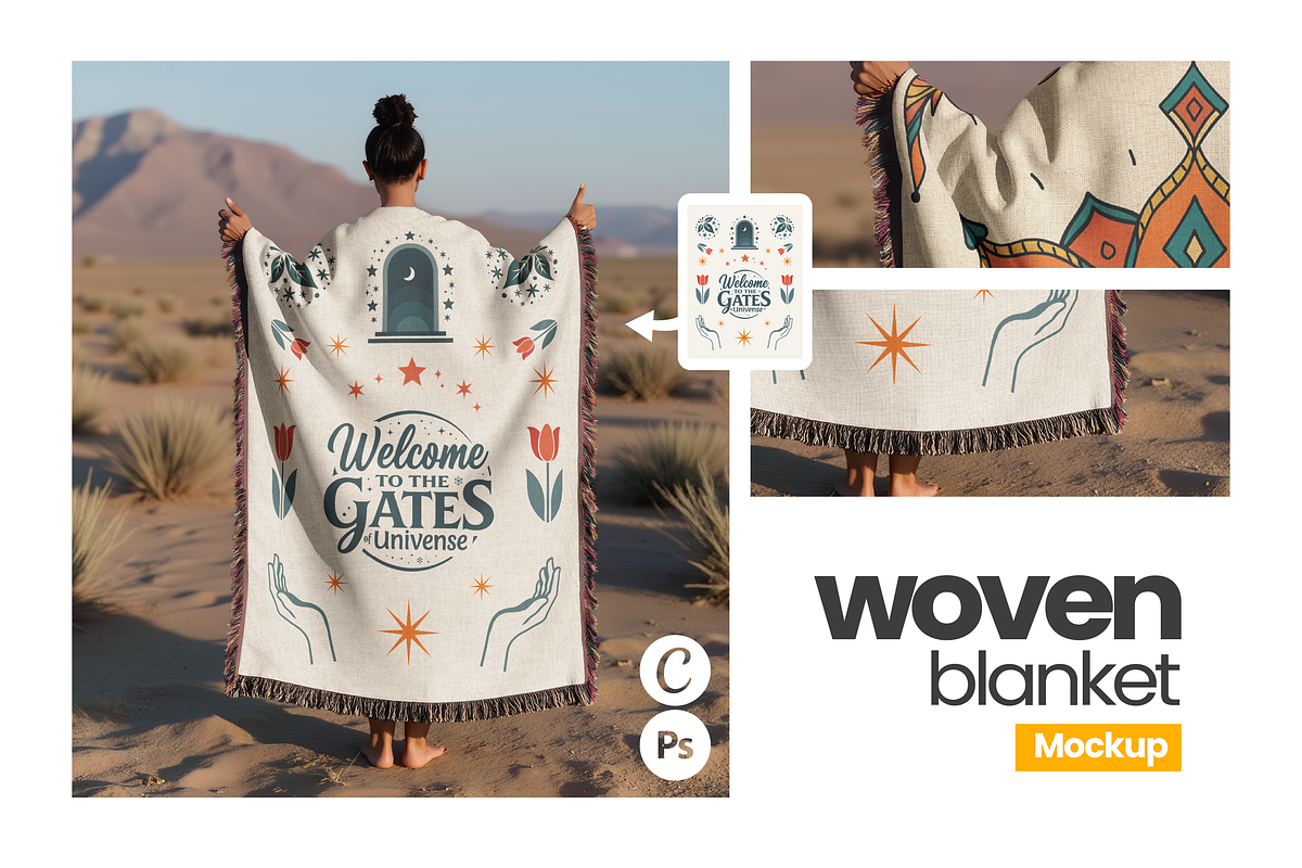 Woven Blanket Mockup Held-Up, a Mockup by Mockups Studio (Photo 1 of 9)