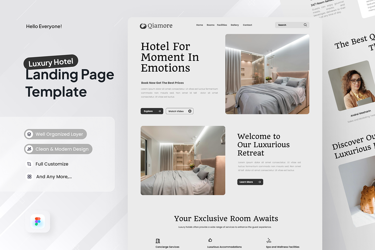 Qiamore - Luxury Hotel Landing Page, a Landing Page Template by SquidPixey (Photo 1 of 5)