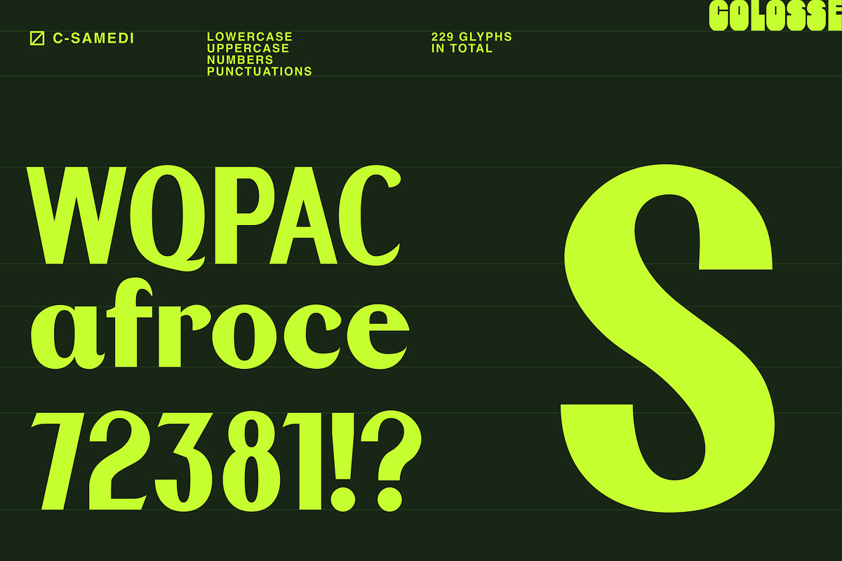 c-samedi display typeface, a Sans Serif Font by Colosse Foundry (Photo 2 of 6)