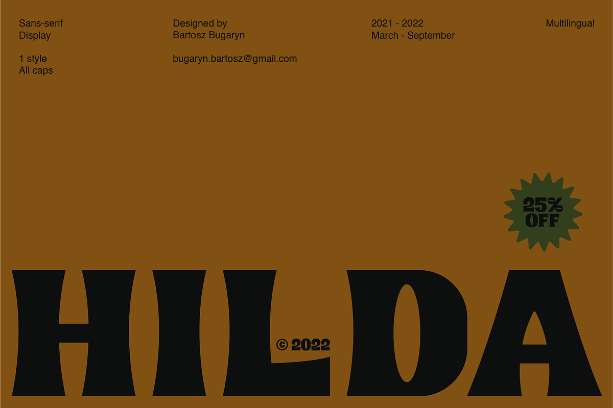 Hilda Typeface, a Font by Bartosz Bugaryn (Photo 1 of 8)