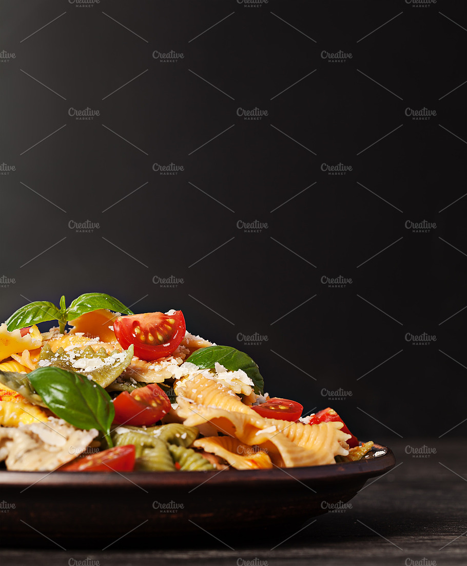 Multicolored Pasta On Dark Background Stock Photo Containing Background And