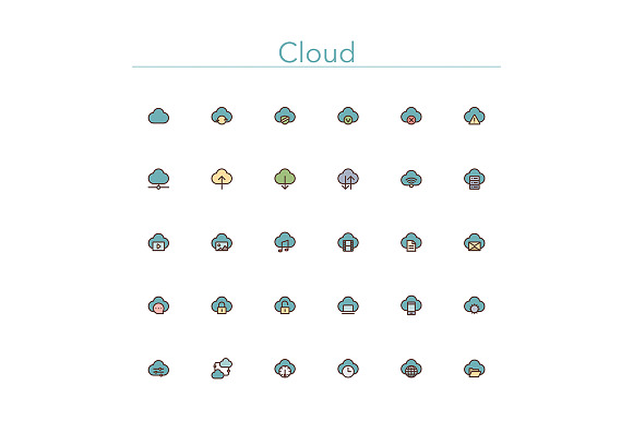Cloud Colored Line Icons