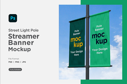 Pole Banner Mockup Side View V04, an Advertising Mockup by shahsoft
