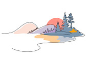 Landscape with Lake woods mountains, a Seasonal Illustration by Valenty (Thumbnail 1 of 3)