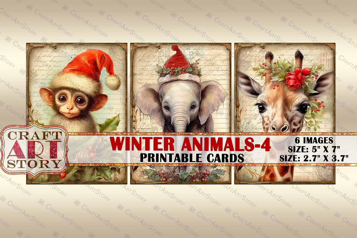 Vintage Christmas animals-4 picture, a Seasonal Illustration by CraftArtStory (Photo 2 of 4)