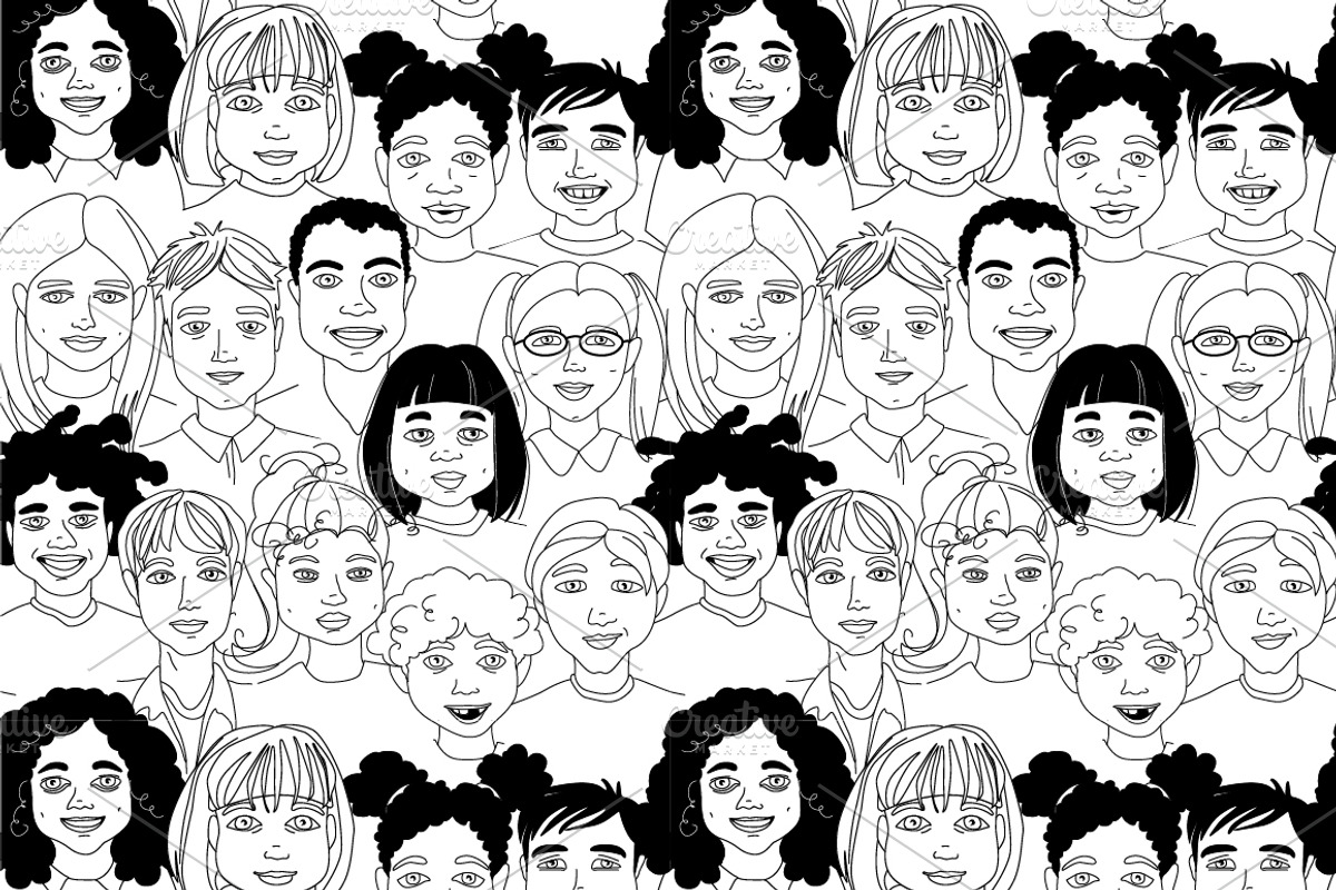 Children's diverse faces pattern, an Education Illustration by VasilkovS